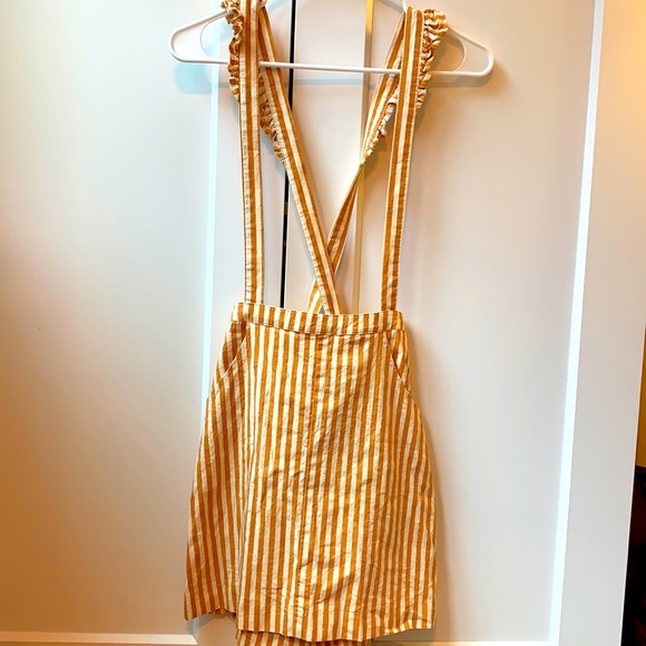 Urban Outfitters Rosie Ruffle Skirtall Overall Orange Stripe, XS - Picture 5 of 15
